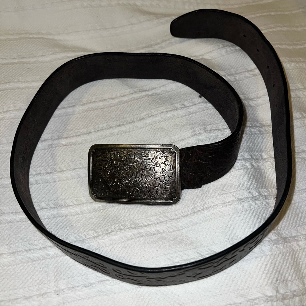 FOSSIL Embossed Dark Brown Leather Belt